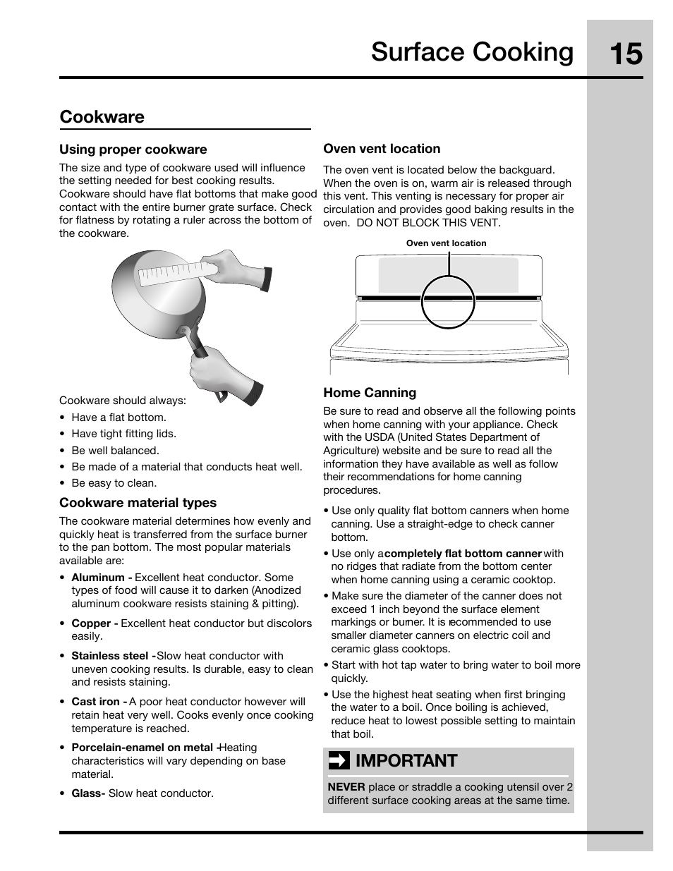 Surface cooking, Cookware, Important | Electrolux 316471400 User Manual | Page 15 / 56