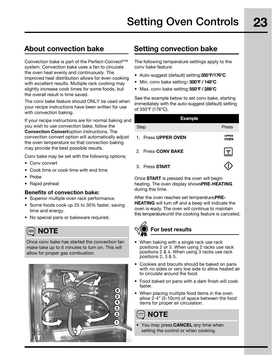 Setting oven controls, About convection bake setting convection bake | Electrolux 316471400 User Manual | Page 23 / 56