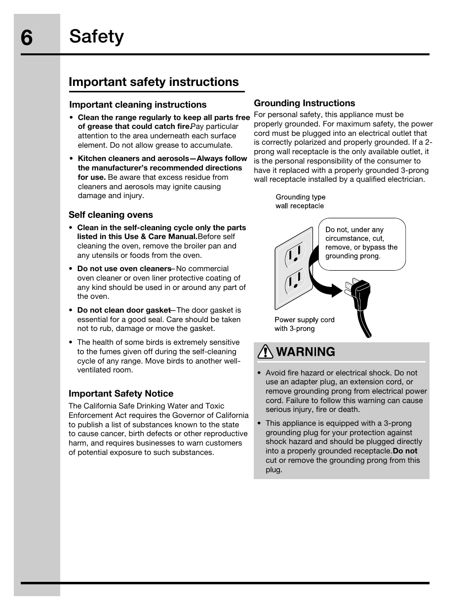 Safety, Important safety instructions | Electrolux 316471400 User Manual | Page 6 / 56