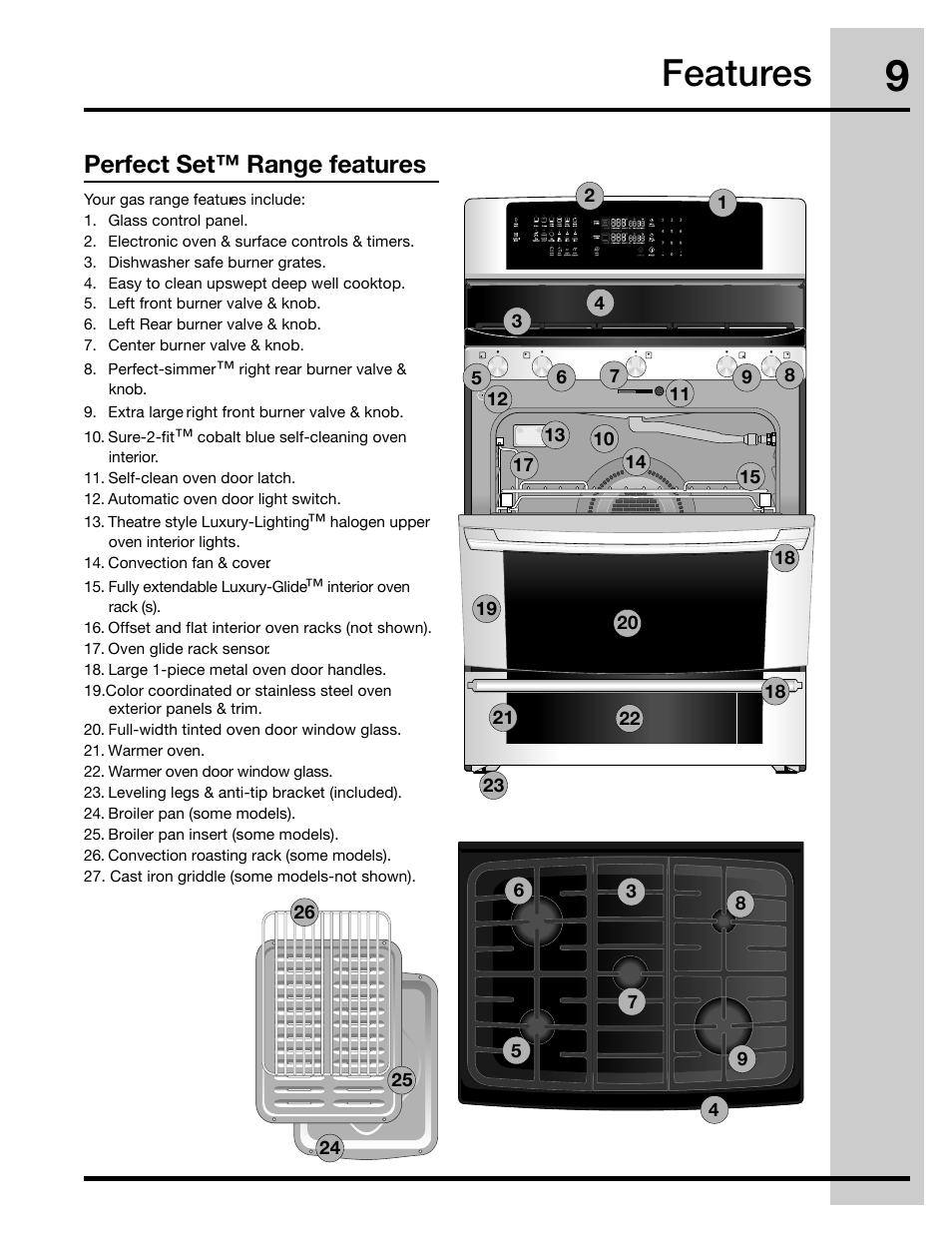 Features, Perfect set™ range features | Electrolux 316471400 User Manual | Page 9 / 56