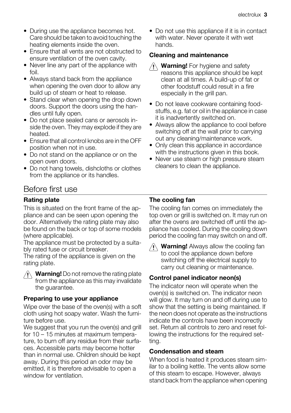 Before first use | Electrolux EOD67043 User Manual | Page 3 / 36