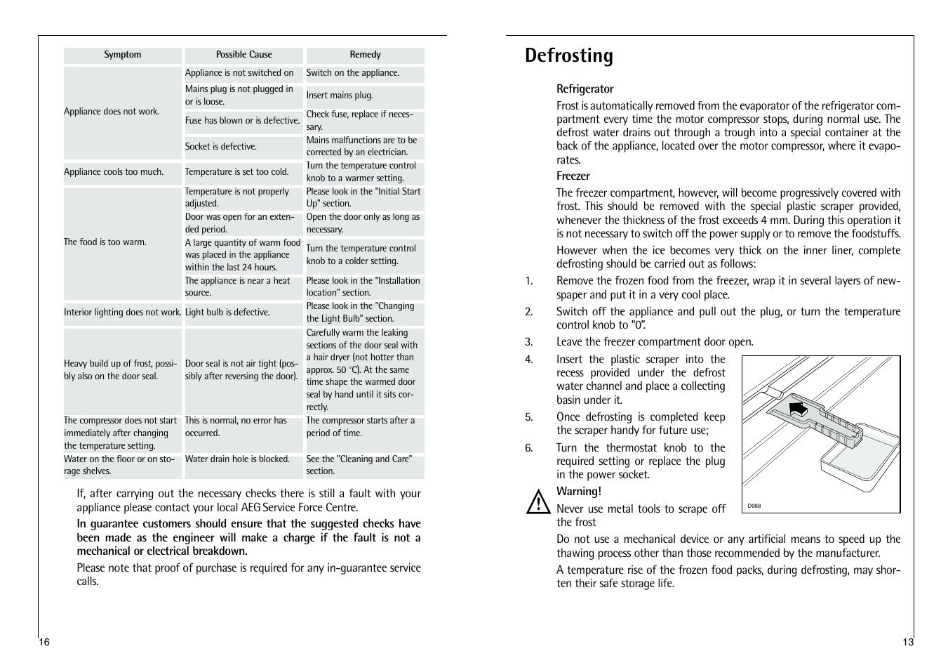 Defrosting | Electrolux C 718 40-4i User Manual | Page 13 / 28