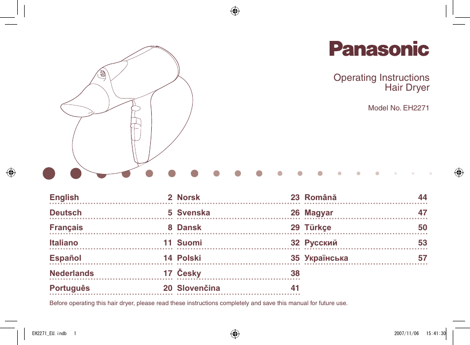 Panasonic EH 2271 User Manual | 72 pages