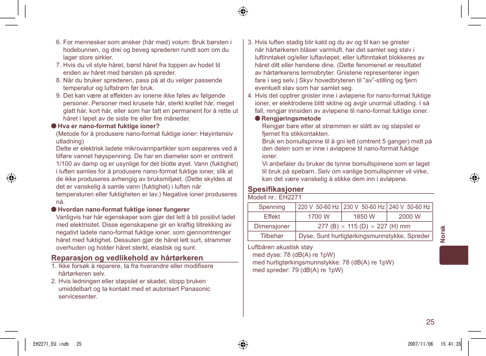 Panasonic EH 2271 User Manual | Page 25 / 72