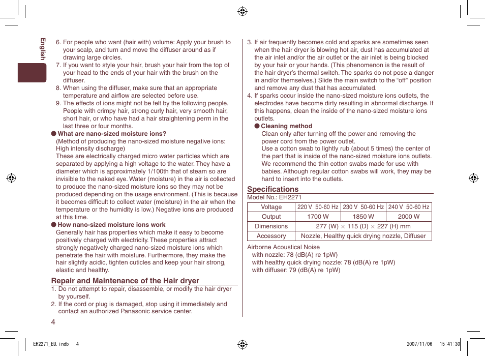 Panasonic EH 2271 User Manual | Page 4 / 72