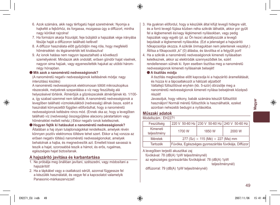 Panasonic EH 2271 User Manual | Page 49 / 72