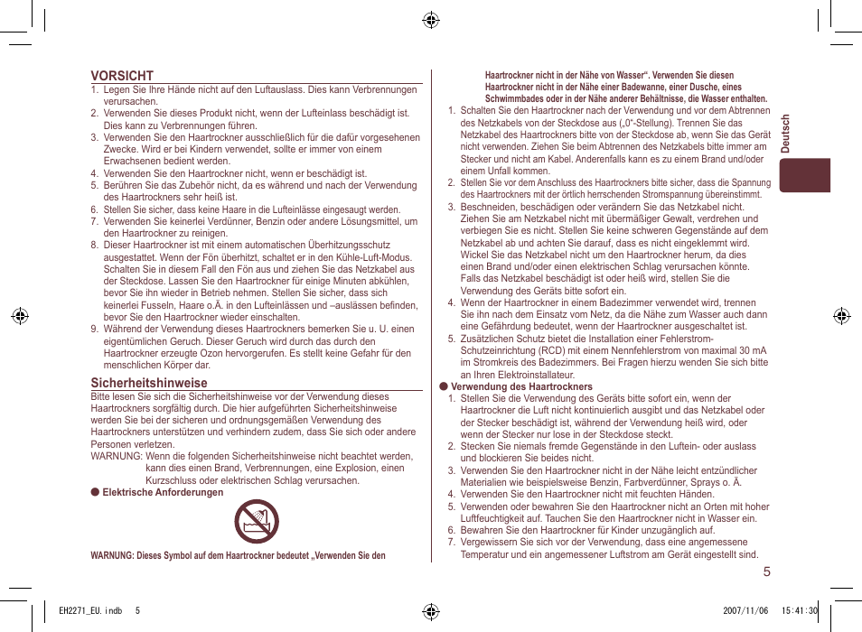 Panasonic EH 2271 User Manual | Page 5 / 72