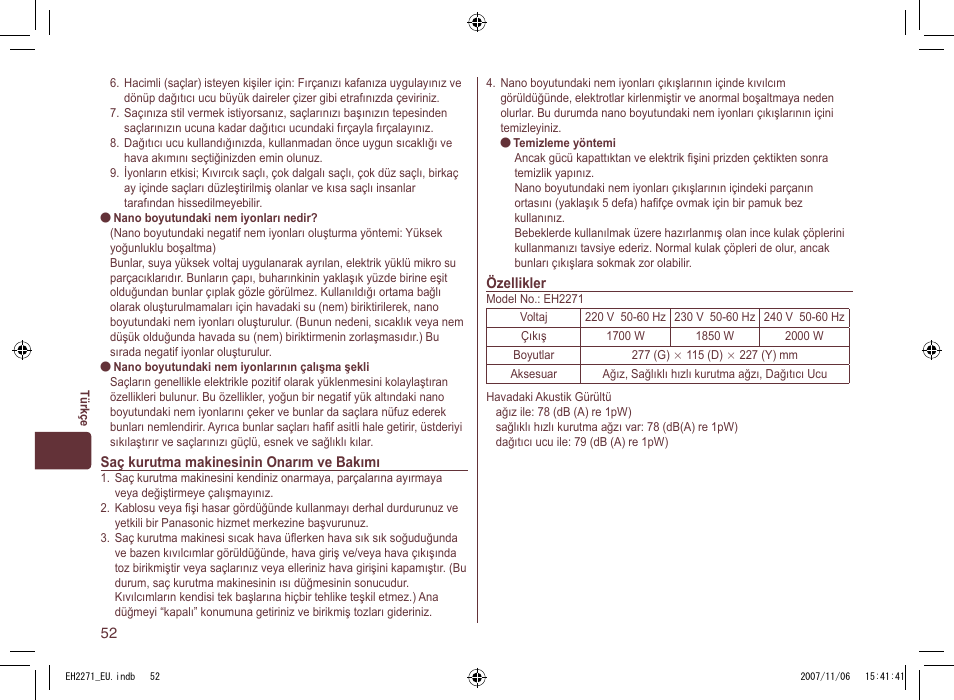 Panasonic EH 2271 User Manual | Page 52 / 72