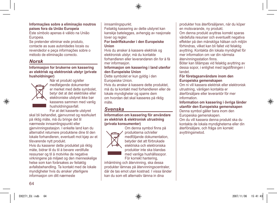Panasonic EH 2271 User Manual | Page 64 / 72