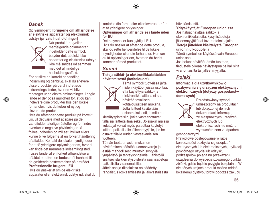 Panasonic EH 2271 User Manual | Page 65 / 72
