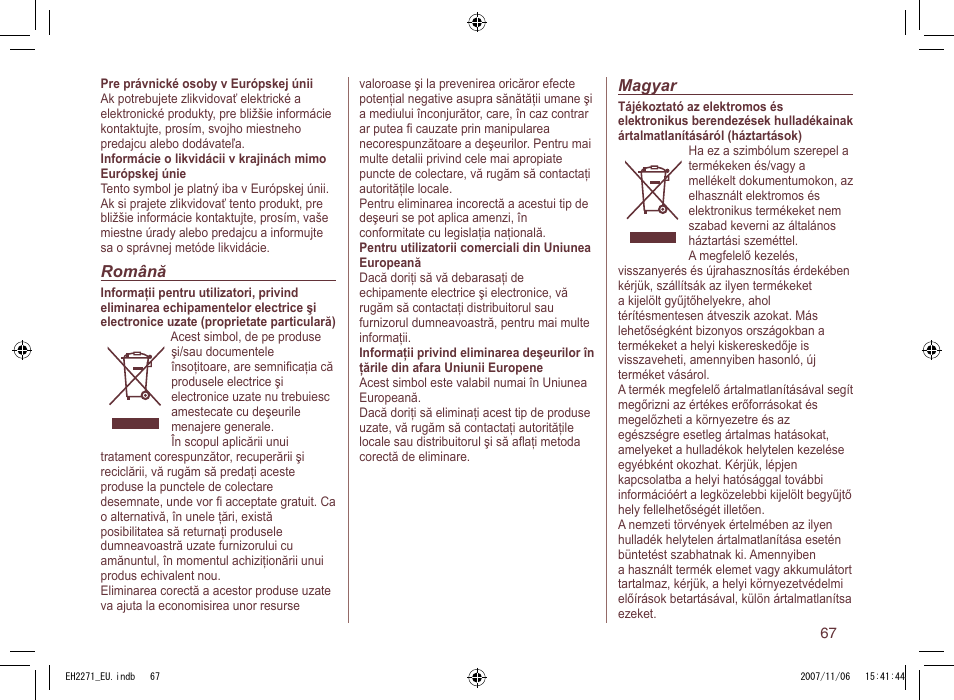 Panasonic EH 2271 User Manual | Page 67 / 72