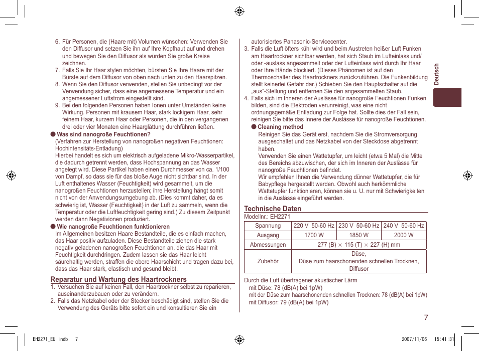 Panasonic EH 2271 User Manual | Page 7 / 72