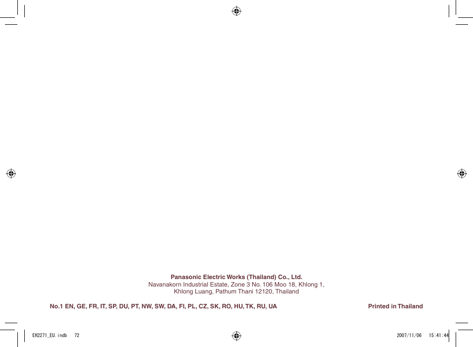 Panasonic EH 2271 User Manual | Page 72 / 72