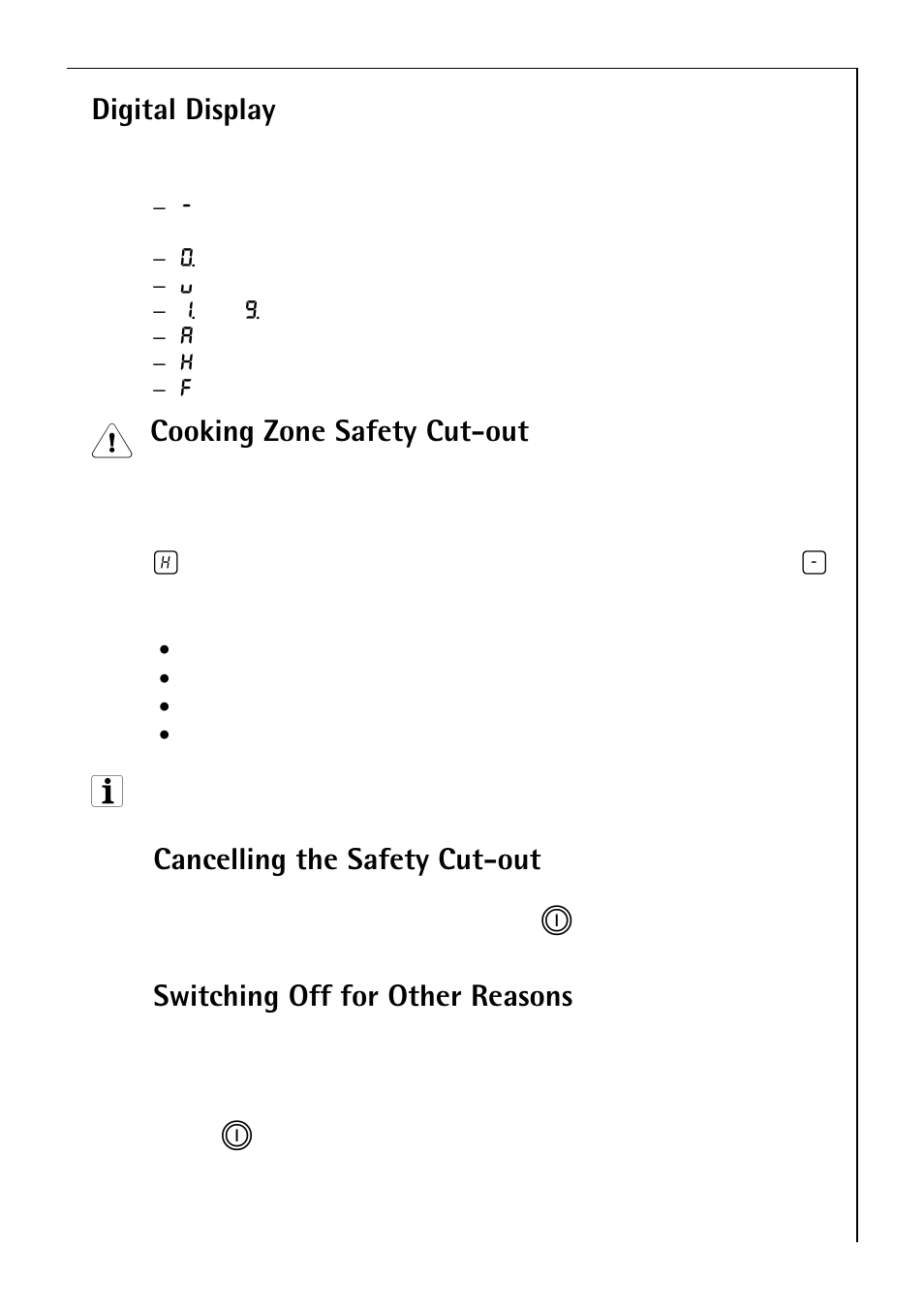 Digital display, Cooking zone safety cut-out, Cancelling the safety cut-out | Switching off for other reasons | Electrolux C75301K User Manual | Page 11 / 44