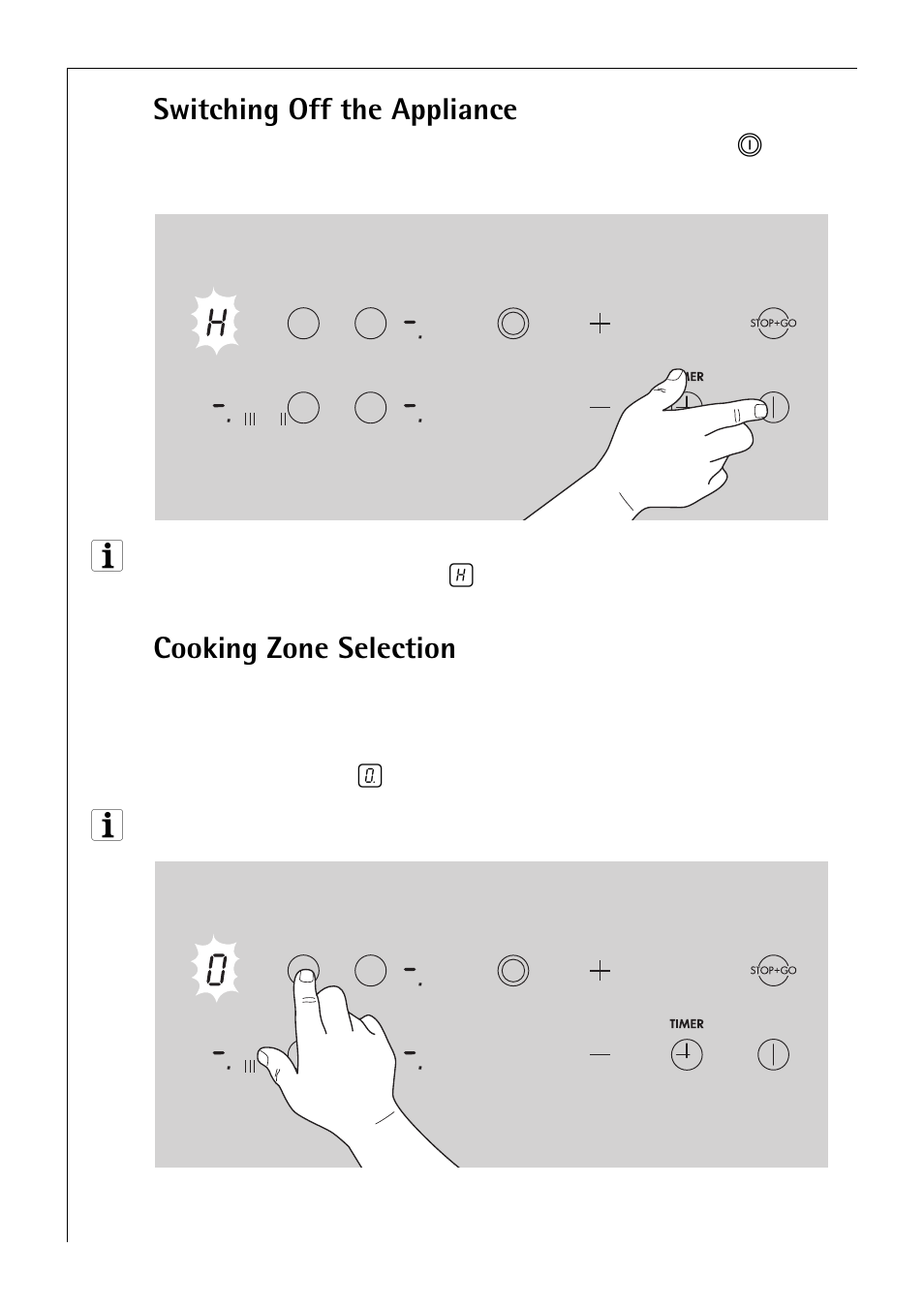 Switching off the appliance, Cooking zone selection | Electrolux C75301K User Manual | Page 14 / 44