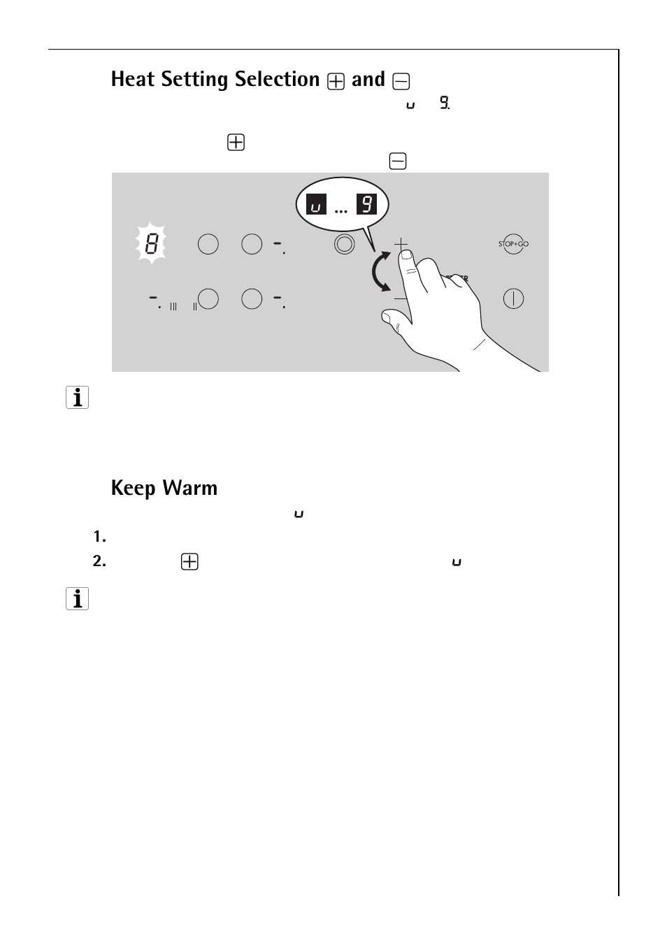 Heat setting selection, Keep warm | Electrolux C75301K User Manual | Page 15 / 44