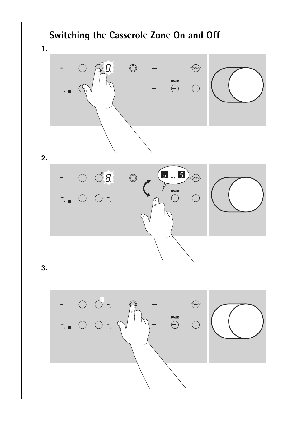 Switching the casserole zone on and off | Electrolux C75301K User Manual | Page 16 / 44