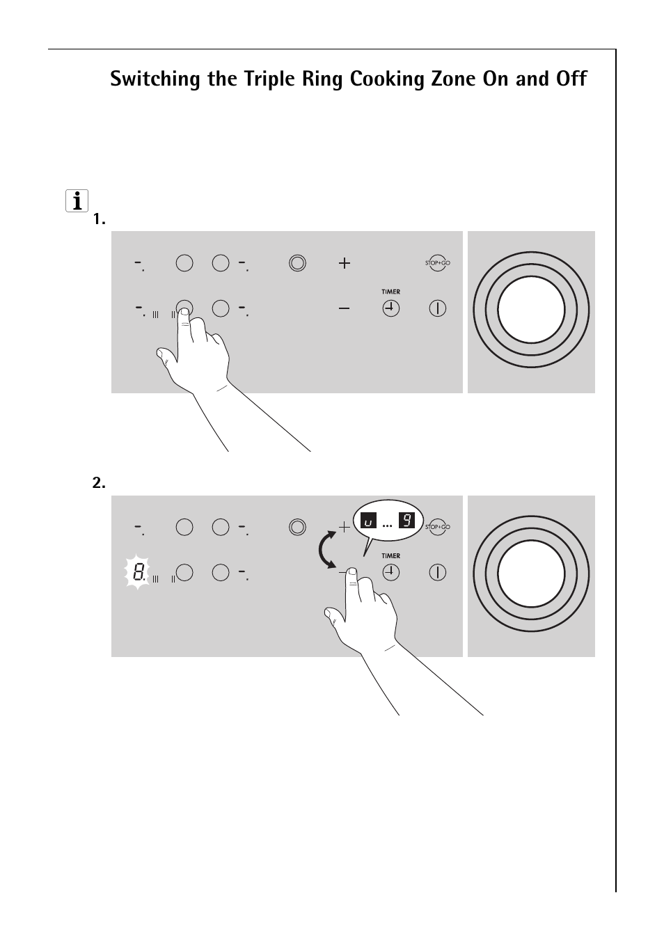 Switching the triple ring cooking zone on and off | Electrolux C75301K User Manual | Page 17 / 44