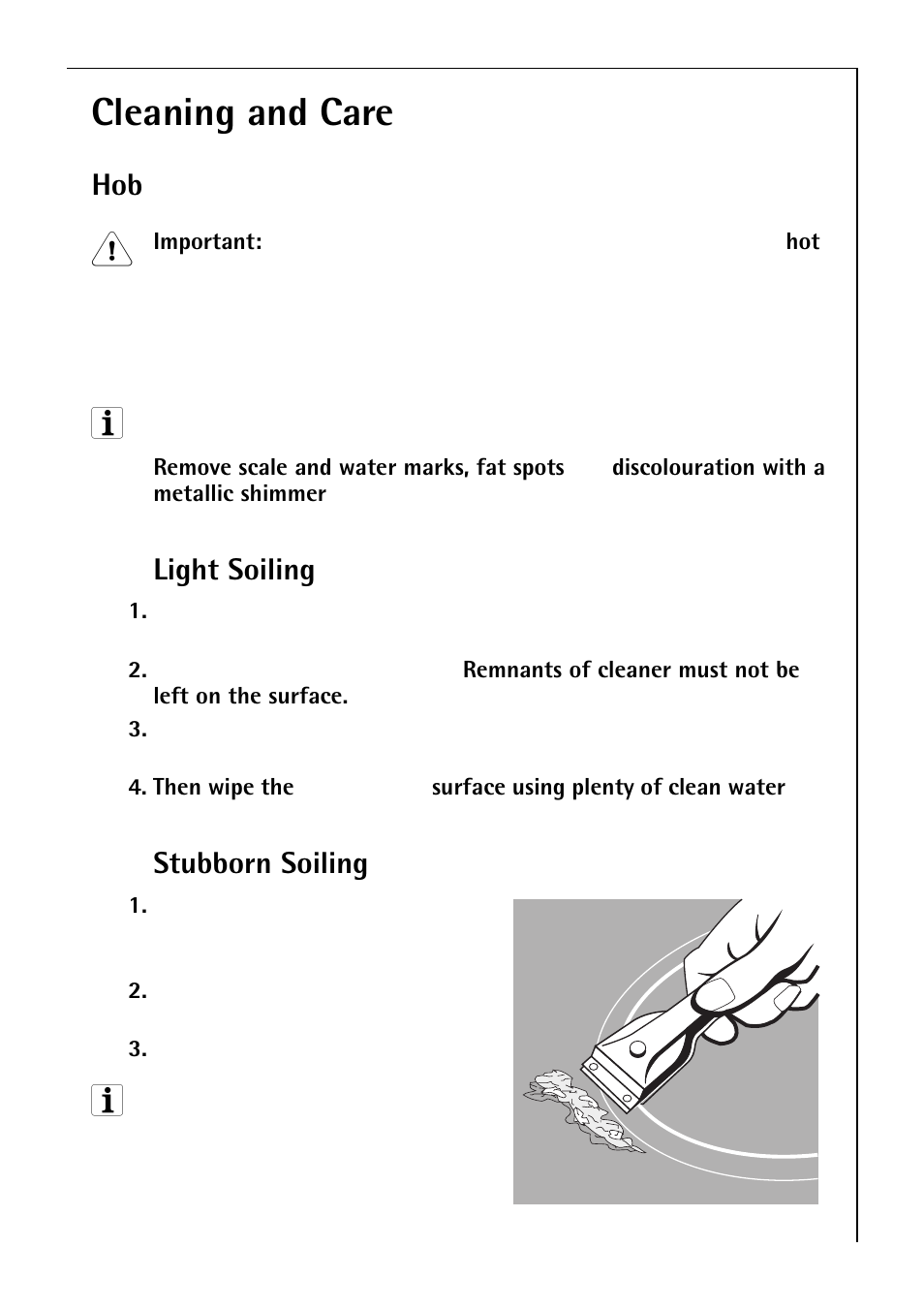 Cleaning and care, Light soiling, Stubborn soiling | Electrolux C75301K User Manual | Page 29 / 44