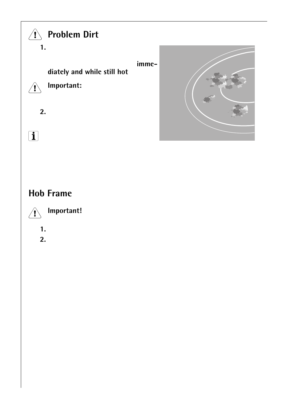 Problem dirt, Hob frame | Electrolux C75301K User Manual | Page 30 / 44