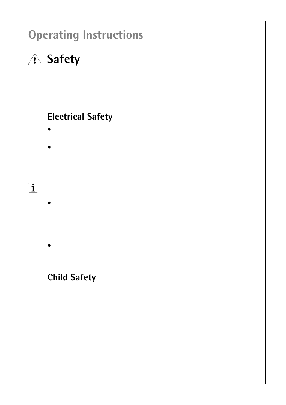 Operating instructions, Safety, Electrical safety | Child safety | Electrolux C75301K User Manual | Page 5 / 44