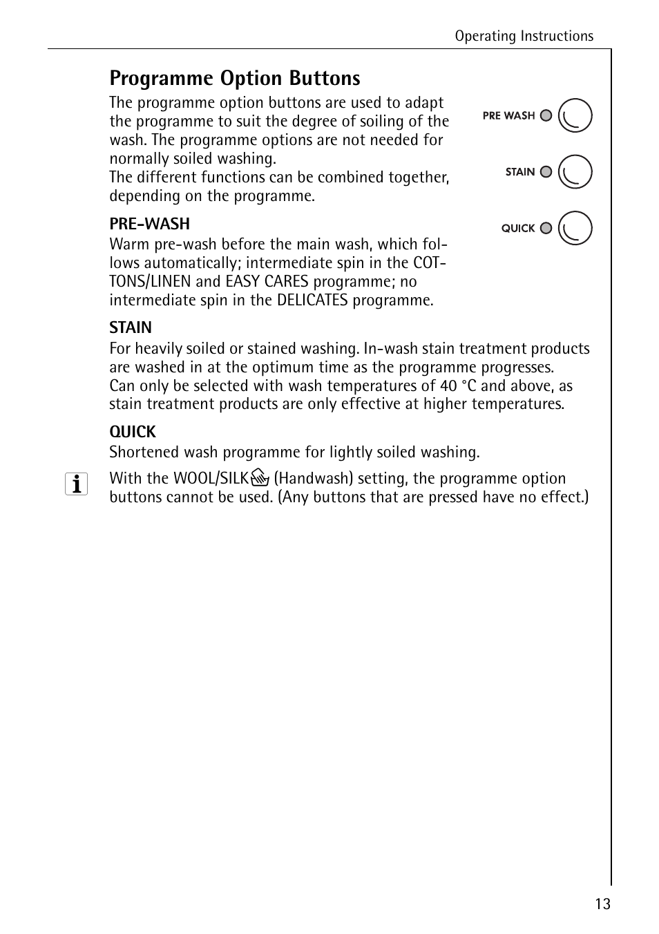 Programme option buttons | Electrolux LAVAMAT W 1460 User Manual | Page 13 / 52