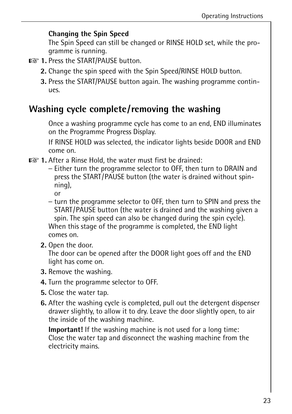 Washing cycle complete/removing the washing | Electrolux LAVAMAT W 1460 User Manual | Page 23 / 52