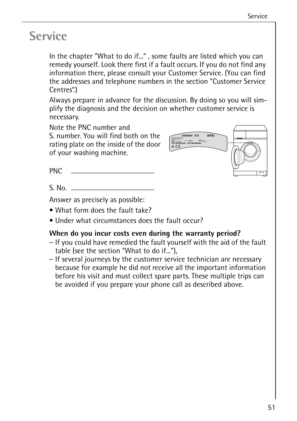 Service | Electrolux LAVAMAT W 1460 User Manual | Page 51 / 52