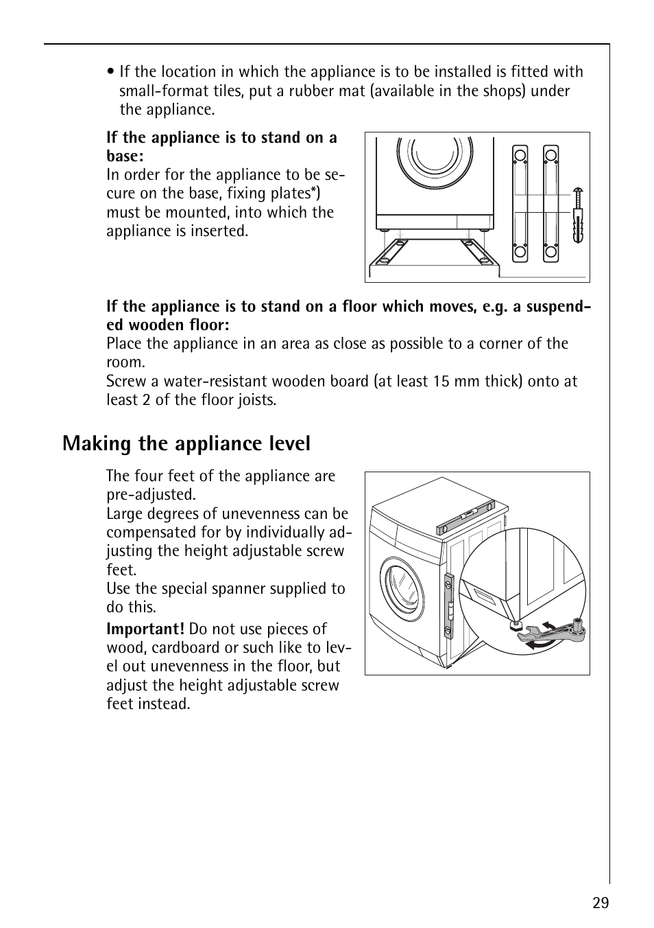 Making the appliance level | Electrolux LAVAMAT 62820 User Manual | Page 29 / 40