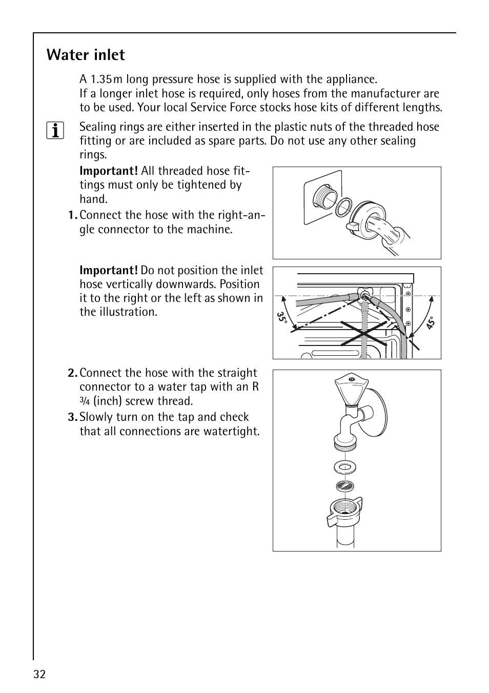 Water inlet | Electrolux LAVAMAT 62820 User Manual | Page 32 / 40