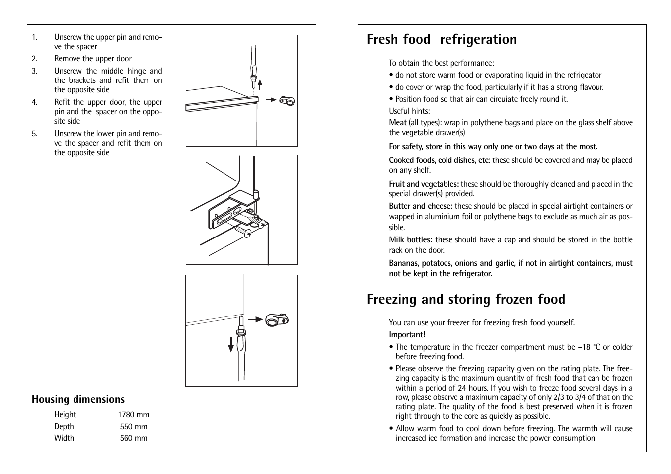 Fresh food refrigeration, Freezing and storing frozen food | Electrolux C 718 40 i User Manual | Page 20 / 28