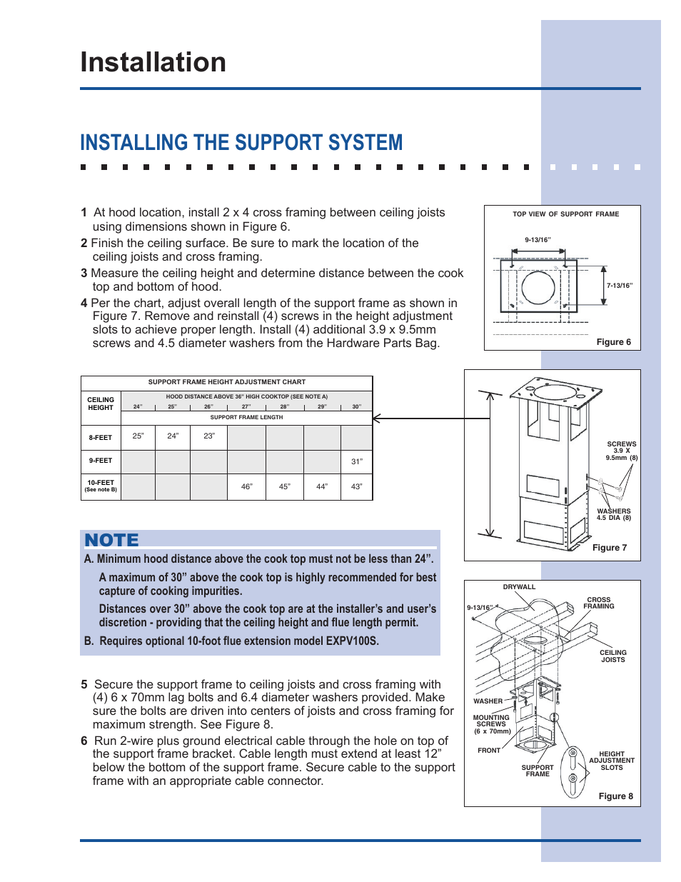 Installation, Installing the support system | Electrolux E40PV100FS User Manual | Page 4 / 8