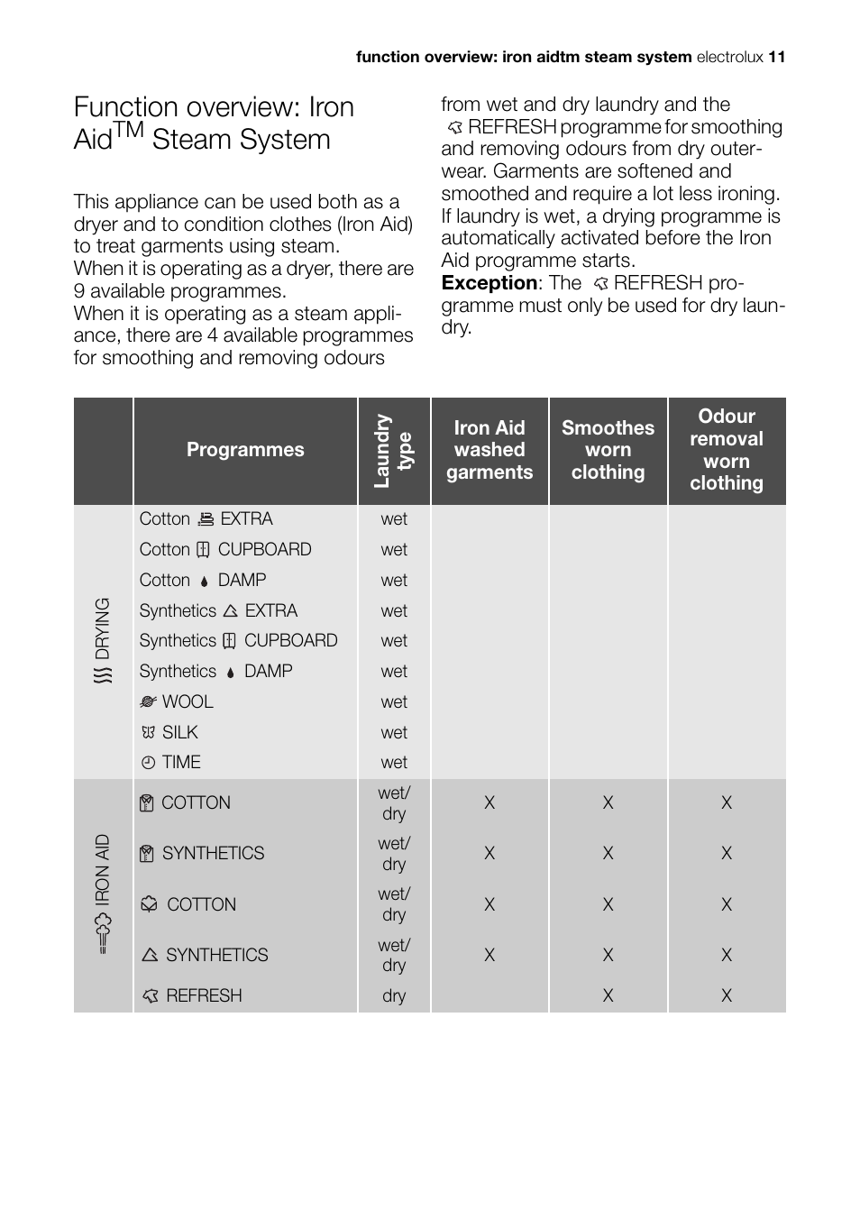 Function overview: iron aid, Steam system | Electrolux EDI 96150 W User Manual | Page 11 / 48