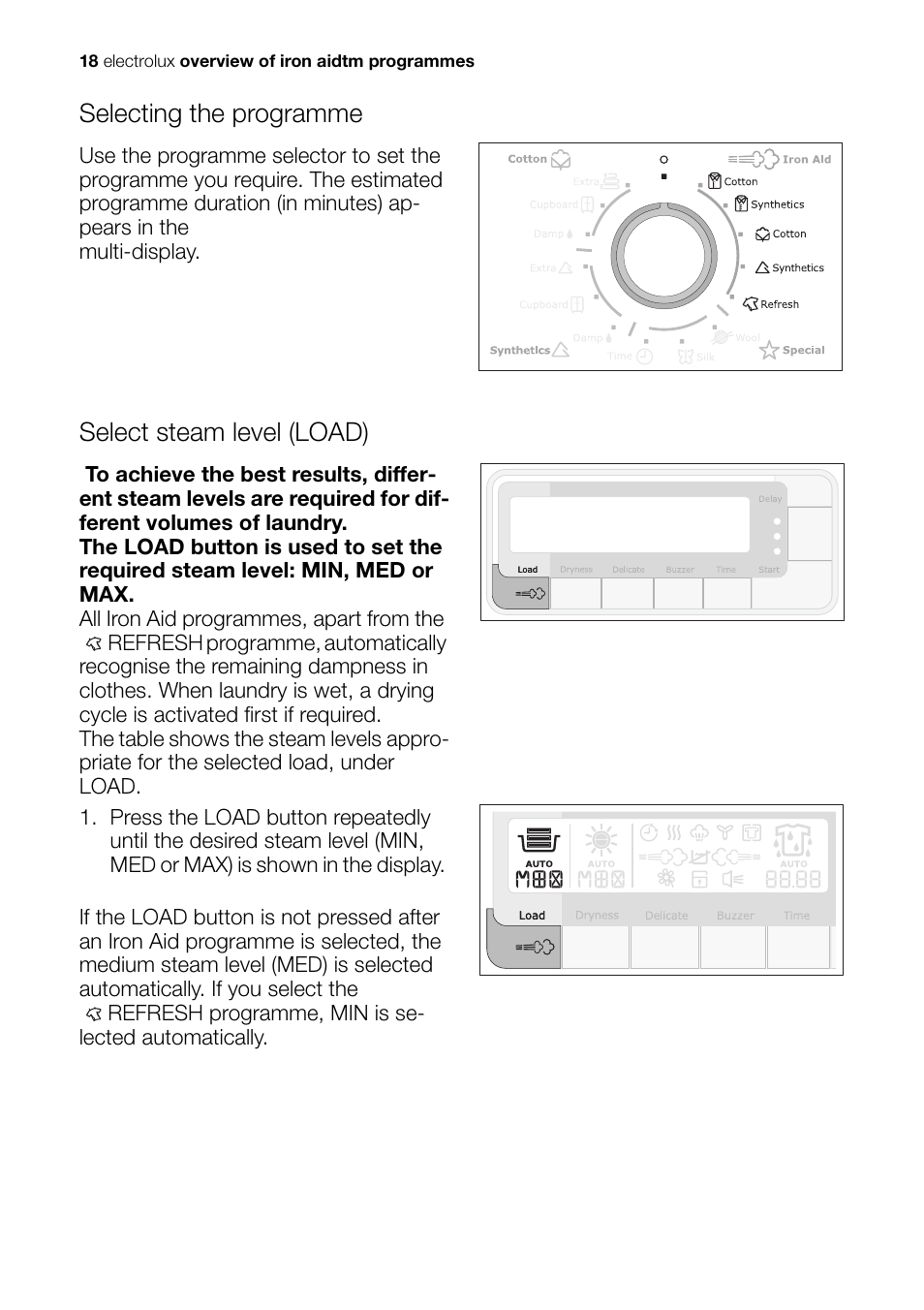 Selecting the programme, Select steam level (load) | Electrolux EDI 96150 W User Manual | Page 18 / 48