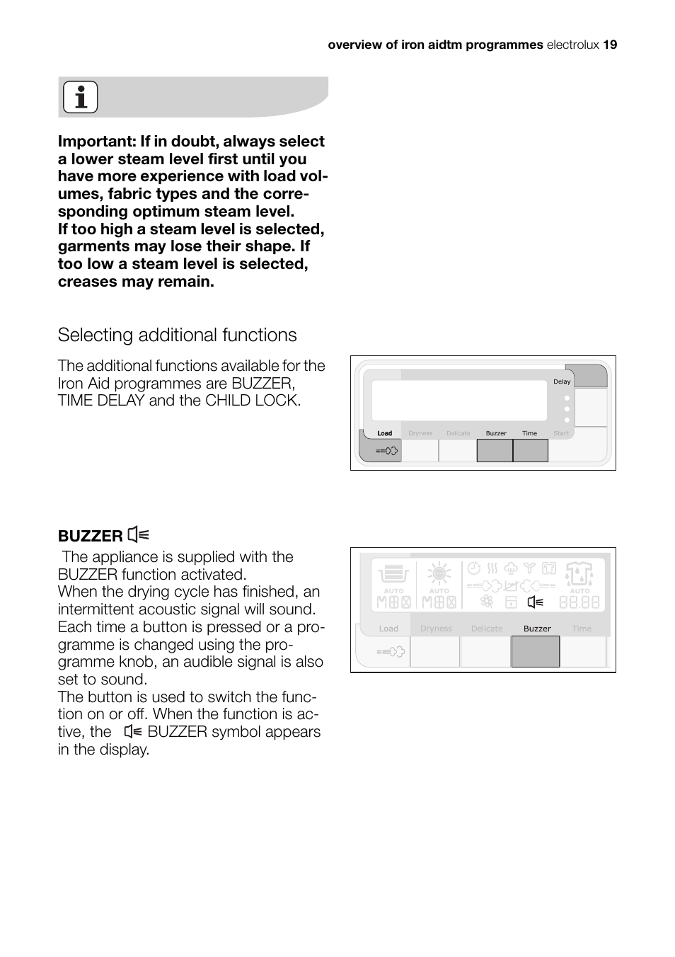 Selecting additional functions | Electrolux EDI 96150 W User Manual | Page 19 / 48