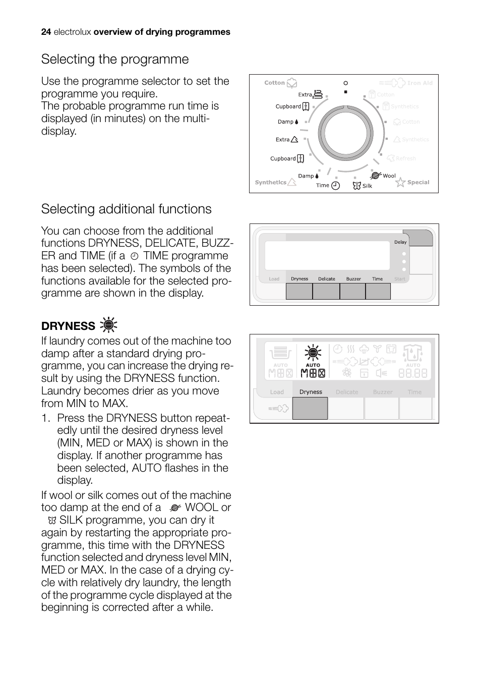 Selecting the programme, Selecting additional functions | Electrolux EDI 96150 W User Manual | Page 24 / 48