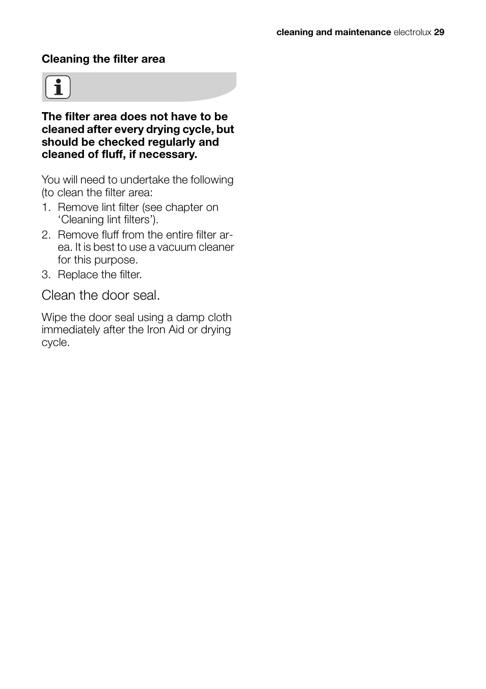 Clean the door seal | Electrolux EDI 96150 W User Manual | Page 29 / 48