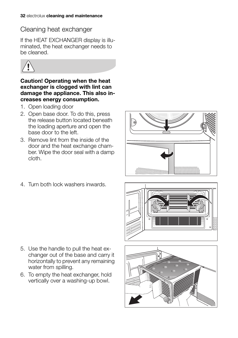 Cleaning heat exchanger | Electrolux EDI 96150 W User Manual | Page 32 / 48