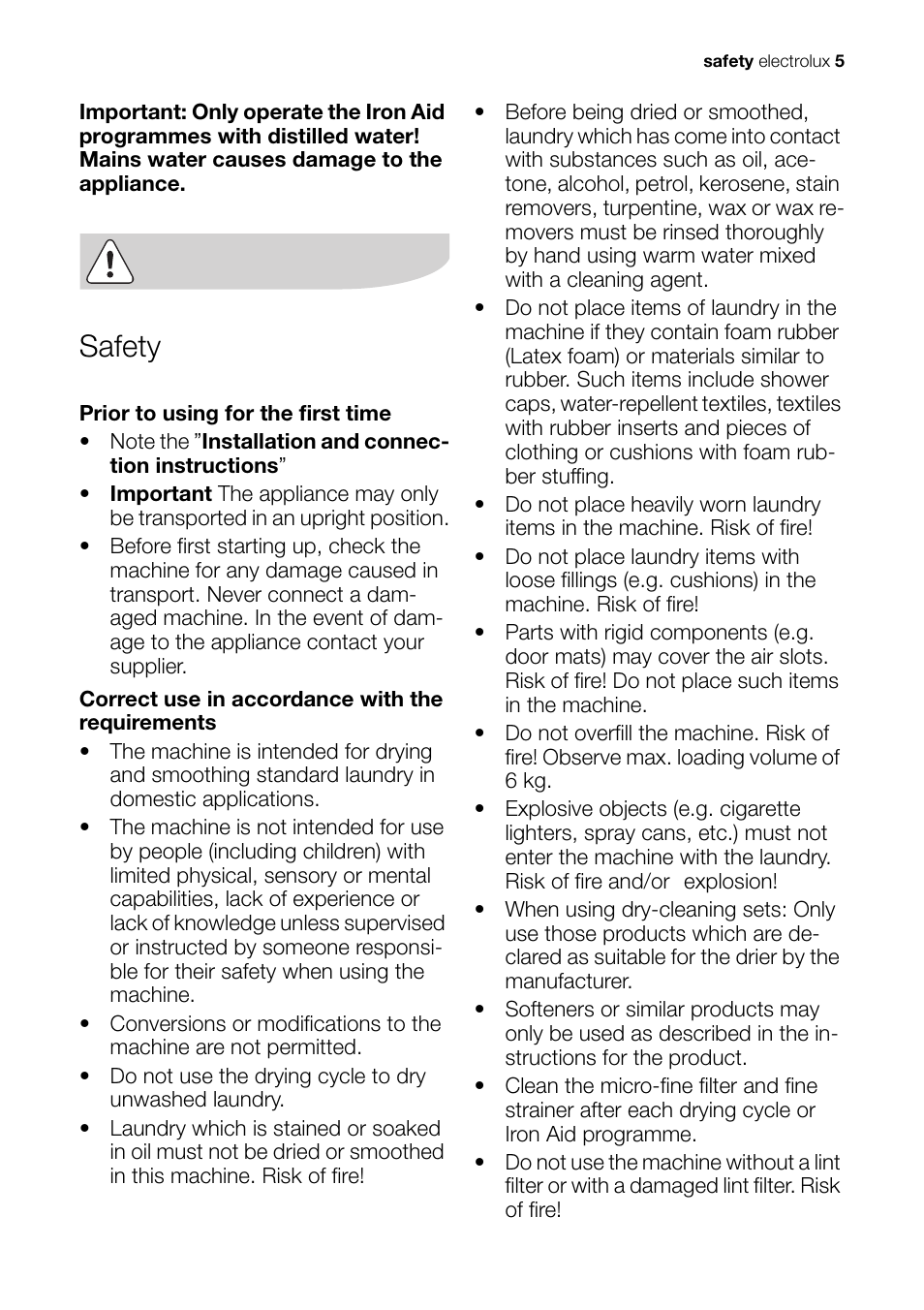 Safety | Electrolux EDI 96150 W User Manual | Page 5 / 48