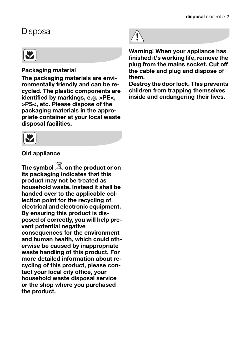 Disposal | Electrolux EDI 96150 W User Manual | Page 7 / 48