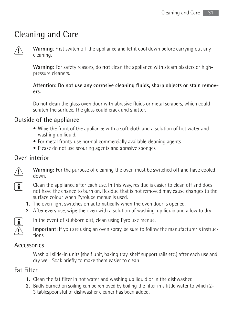 Cleaning and care | Electrolux B5741-5 User Manual | Page 31 / 48