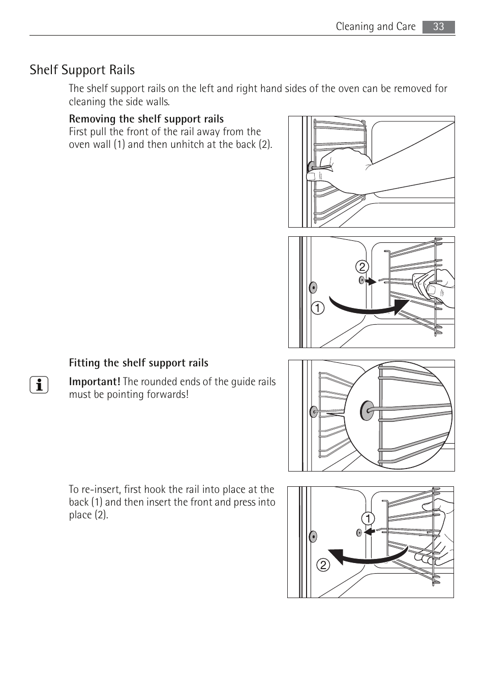 Shelf support rails | Electrolux B5741-5 User Manual | Page 33 / 48