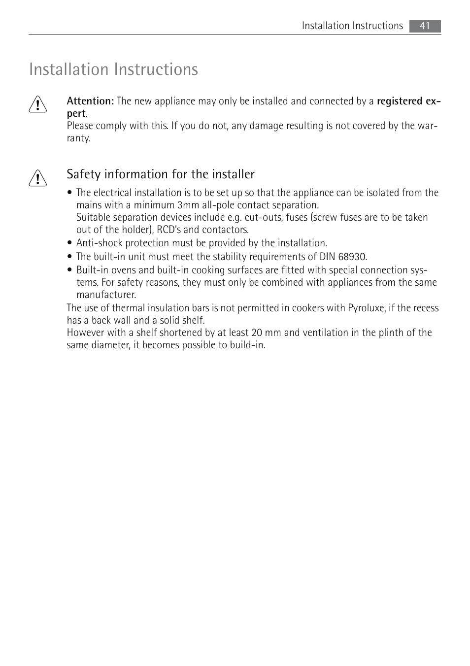 Installation instructions | Electrolux B5741-5 User Manual | Page 41 / 48