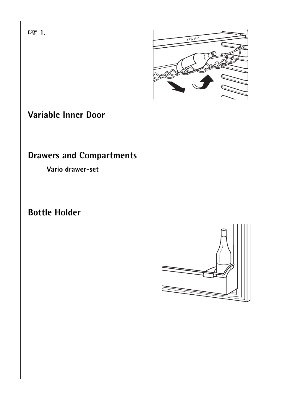 Variable inner door, Drawers and compartments, Bottle holder | Electrolux 3985-7 KG User Manual | Page 28 / 44