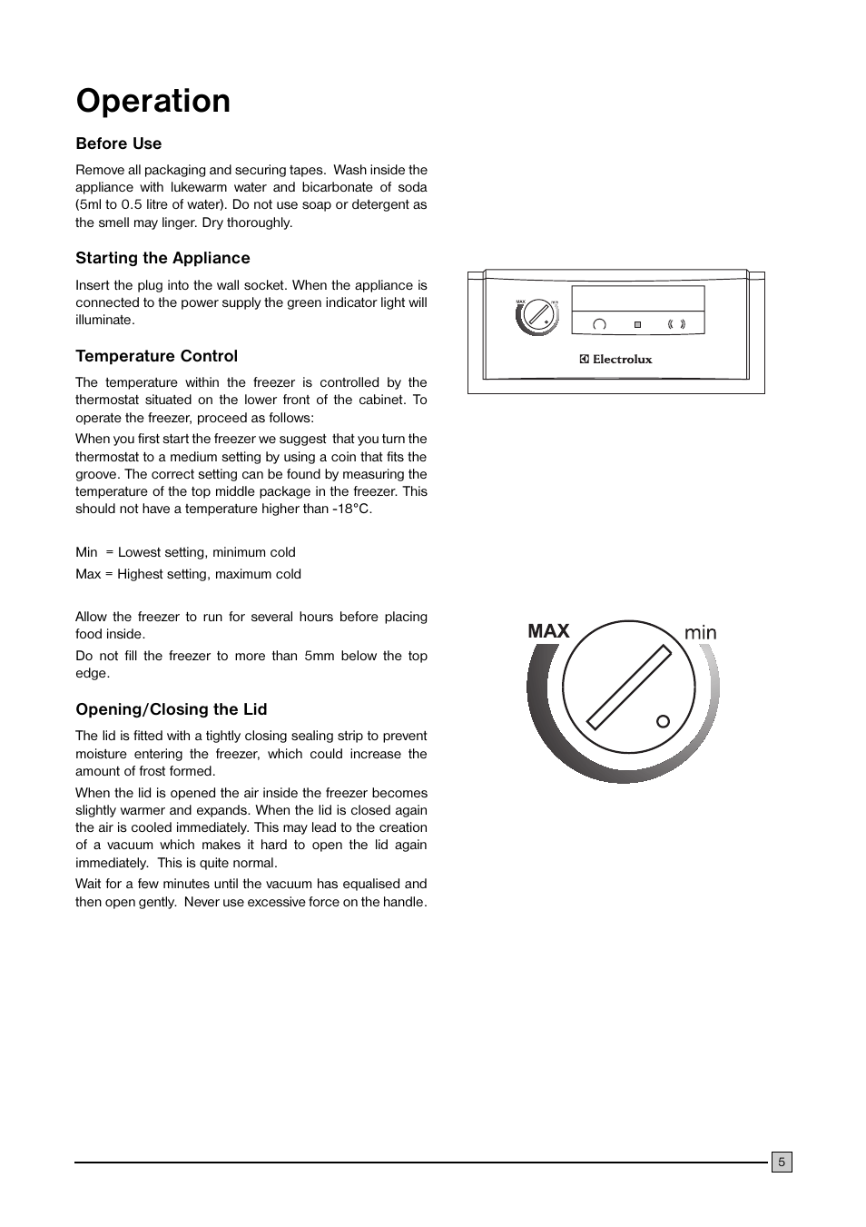 Operation | Electrolux ECS 1647 User Manual | Page 5 / 20