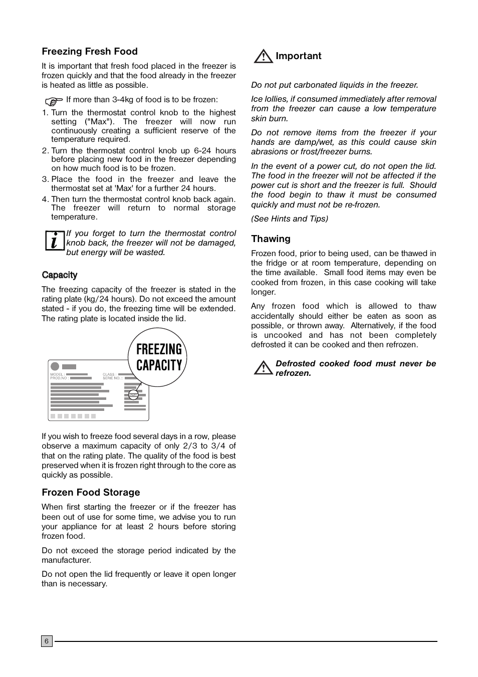 Freezing capacity | Electrolux ECS 1647 User Manual | Page 6 / 20