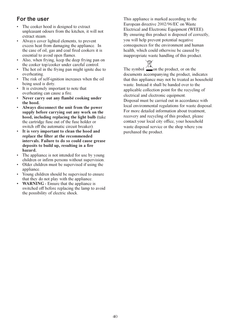 For the user | Electrolux EFC 980 User Manual | Page 4 / 15