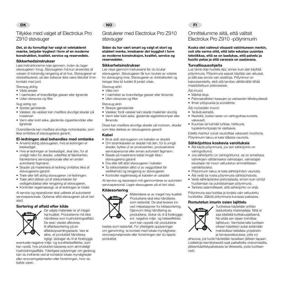 Gratulerer med electrolux pro z910 støvsuger | Electrolux Pro Z910 User Manual | Page 6 / 20