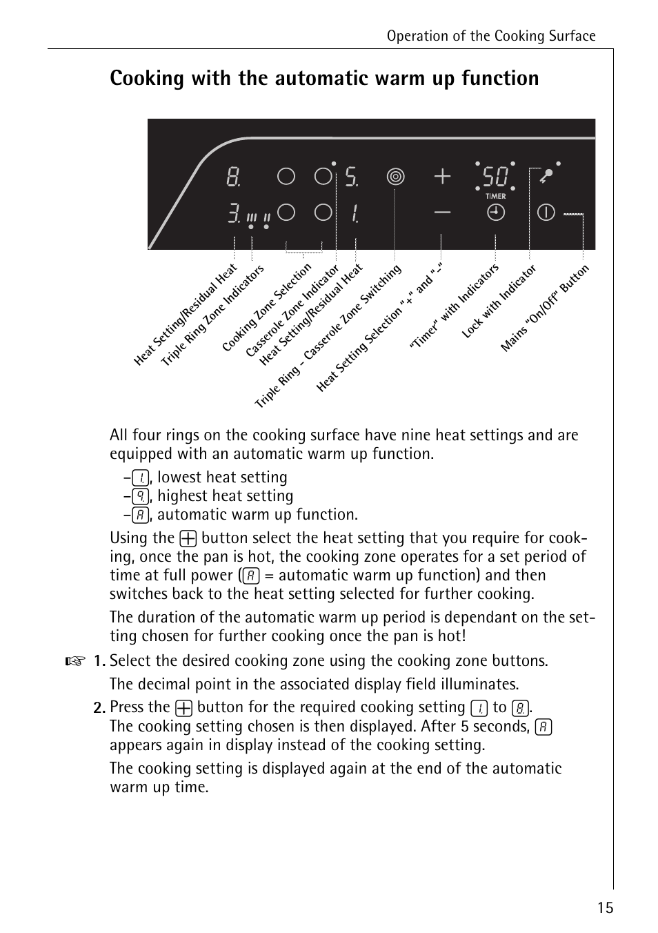 Cooking with the automatic warm up function | Electrolux 65320 K User Manual | Page 15 / 40