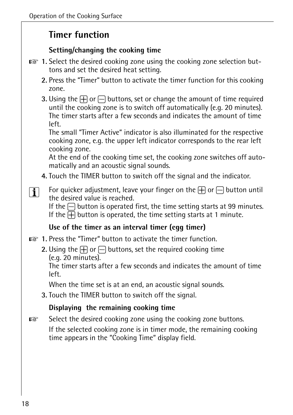 Timer function | Electrolux 65320 K User Manual | Page 18 / 40